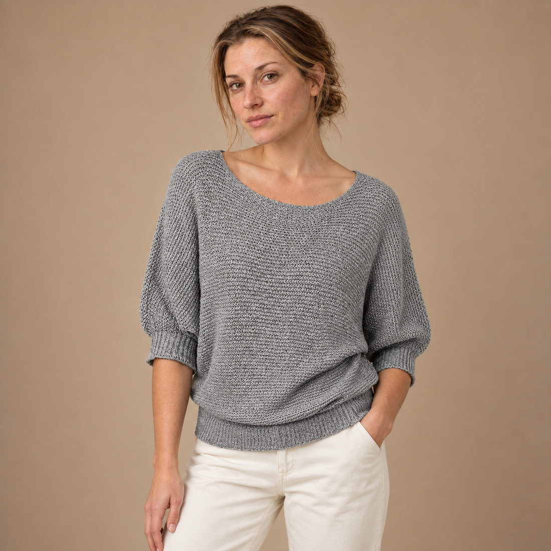 Glatstrikket sweater til dame