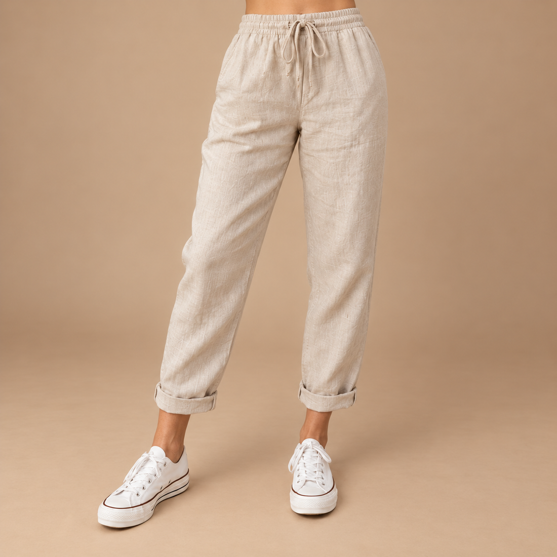 Slim fit damebukser med snøre i taljen