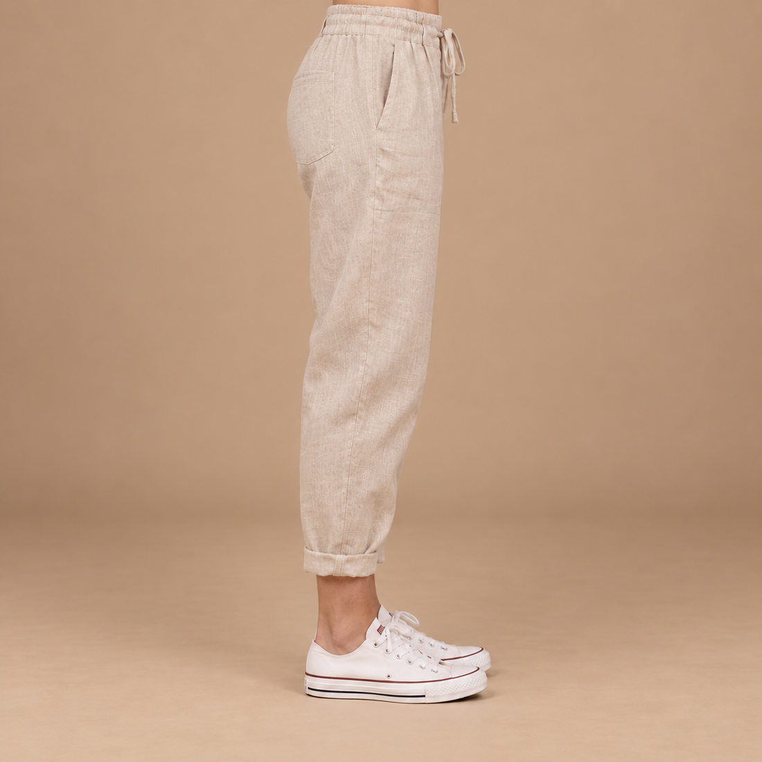 Slim fit damebukser med snøre i taljen