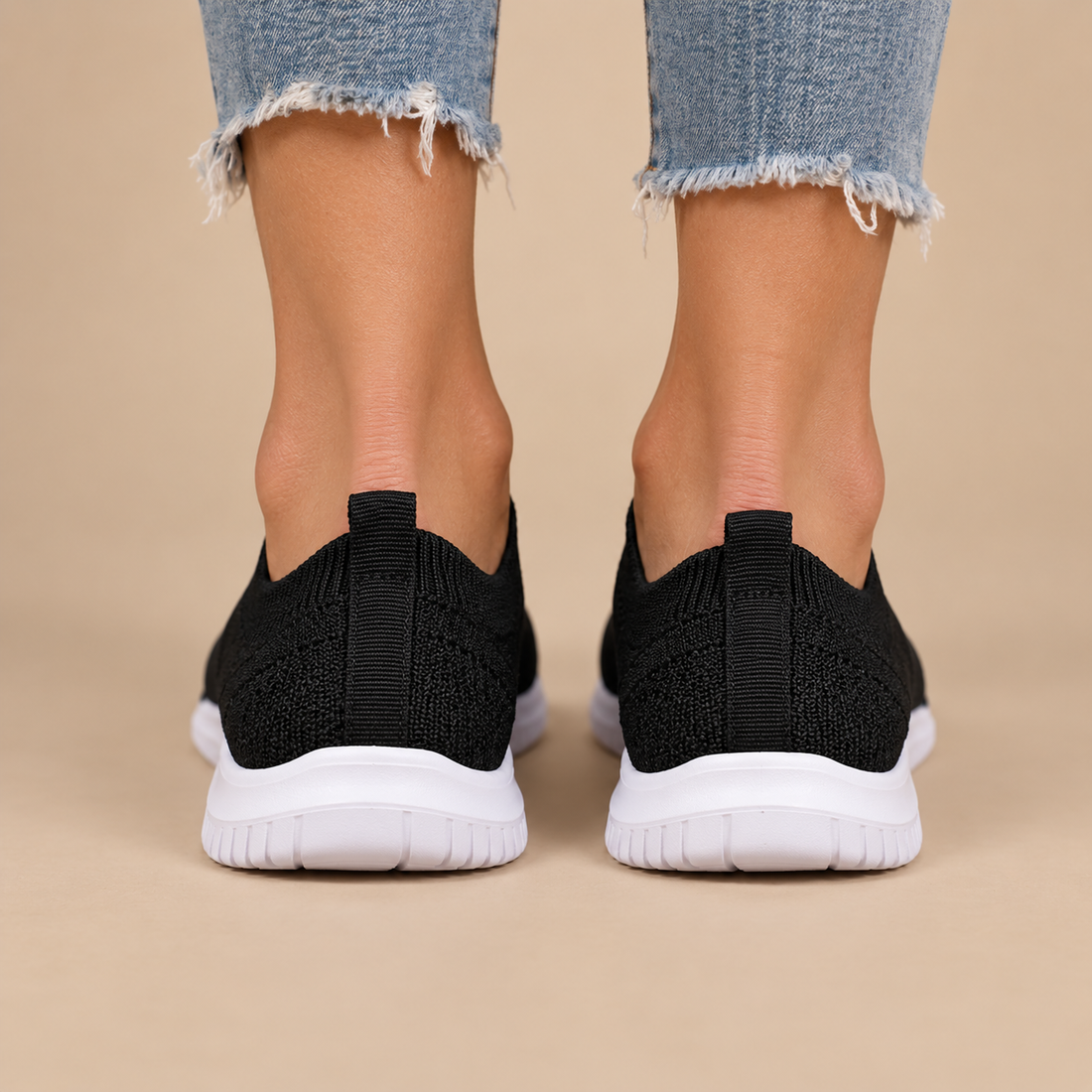 Ortopædiske slip-on sko til dame med stabil hæl