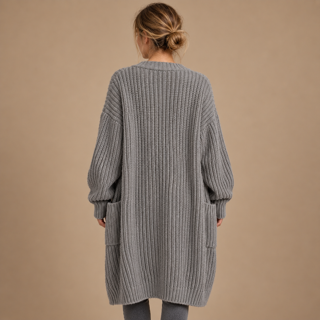 Lang oversized strikcardigan til dame
