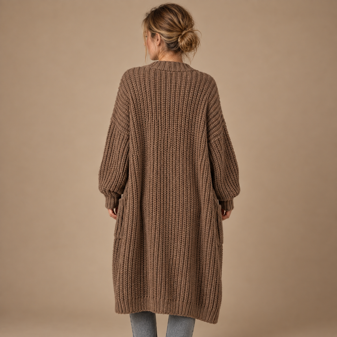 Lang oversized strikcardigan til dame