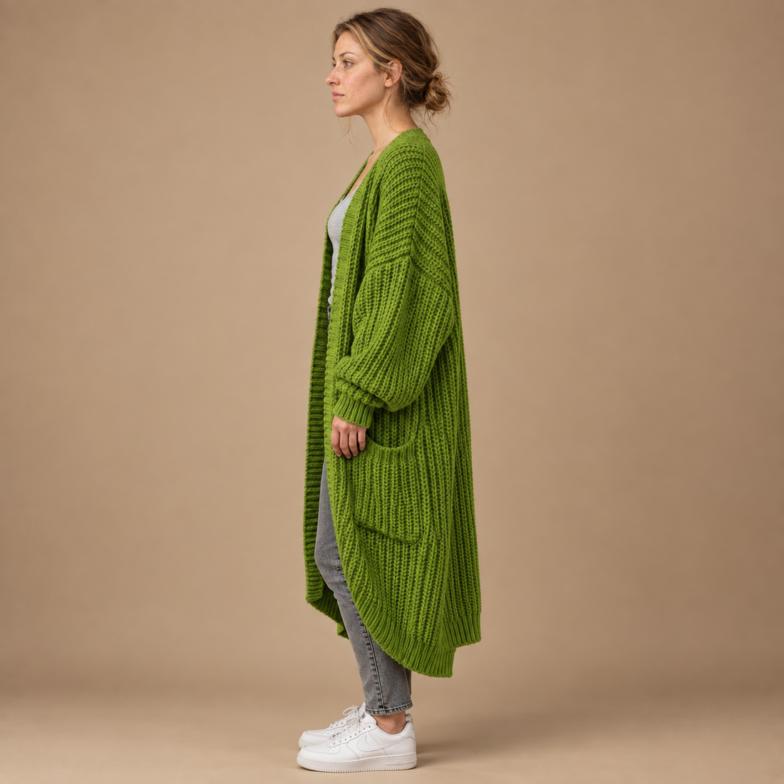 Lang oversized strikcardigan til dame