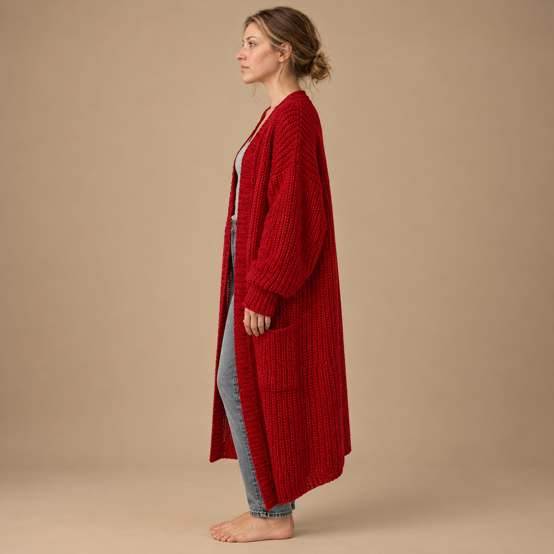 Lang oversized strikcardigan til dame