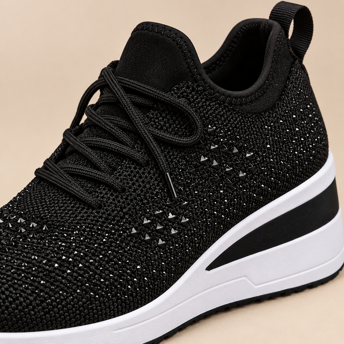 Ortopædiske sneakers til dame med kilehæl og glimmer