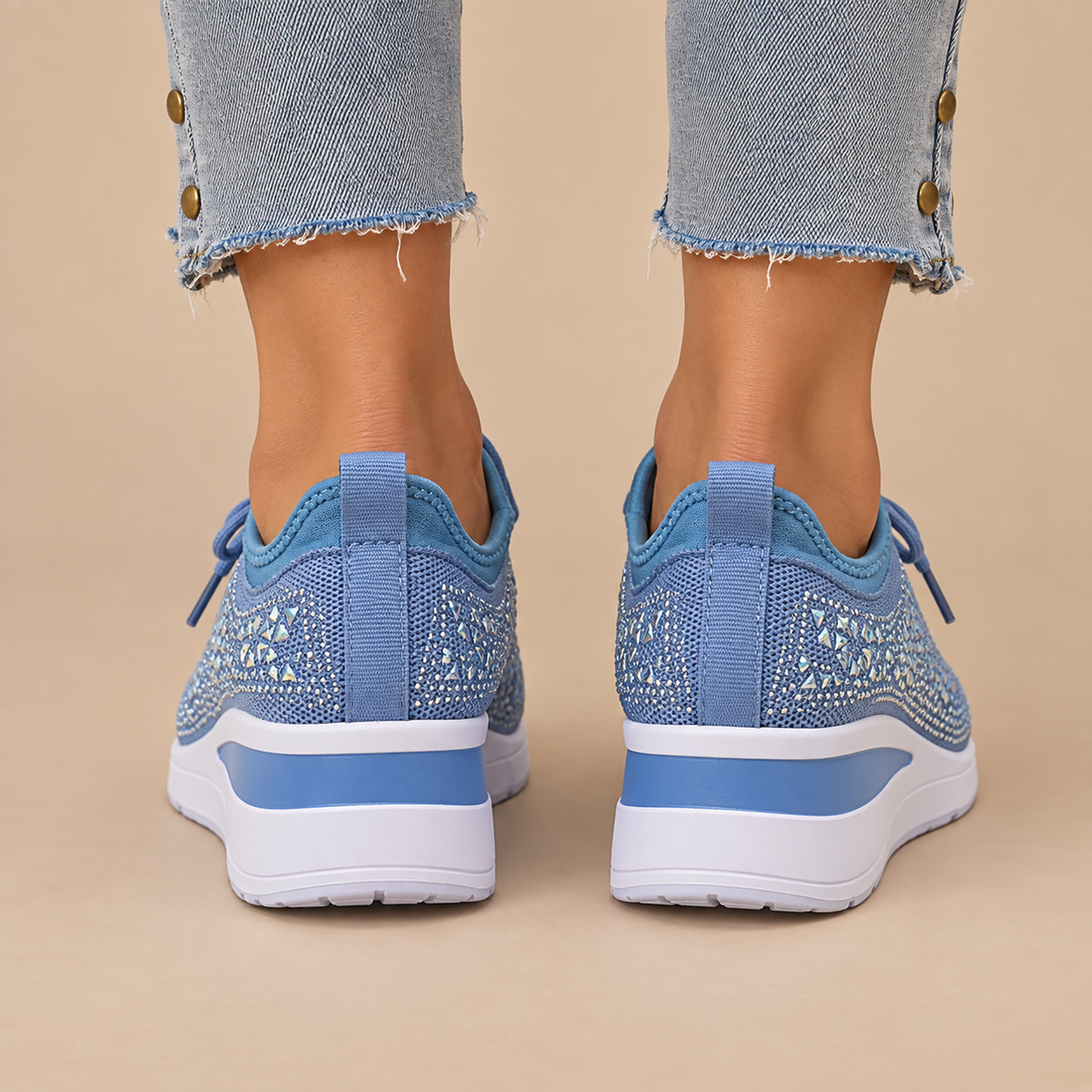 Ortopædiske sneakers til dame med kilehæl og glimmer