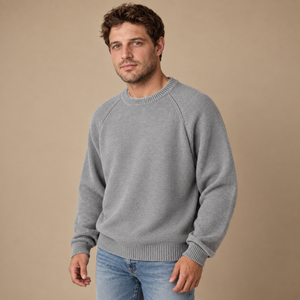 Herresweater med rund hals og løs pasform