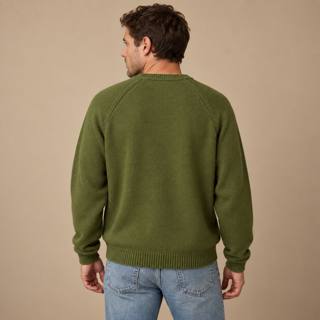 Herresweater med rund hals og løs pasform