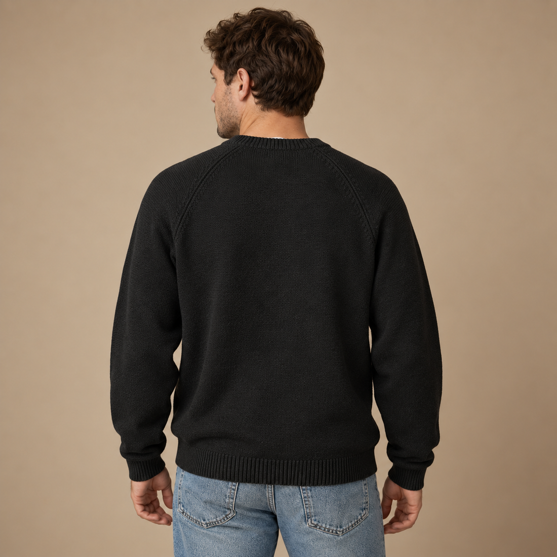 Herresweater med rund hals og løs pasform