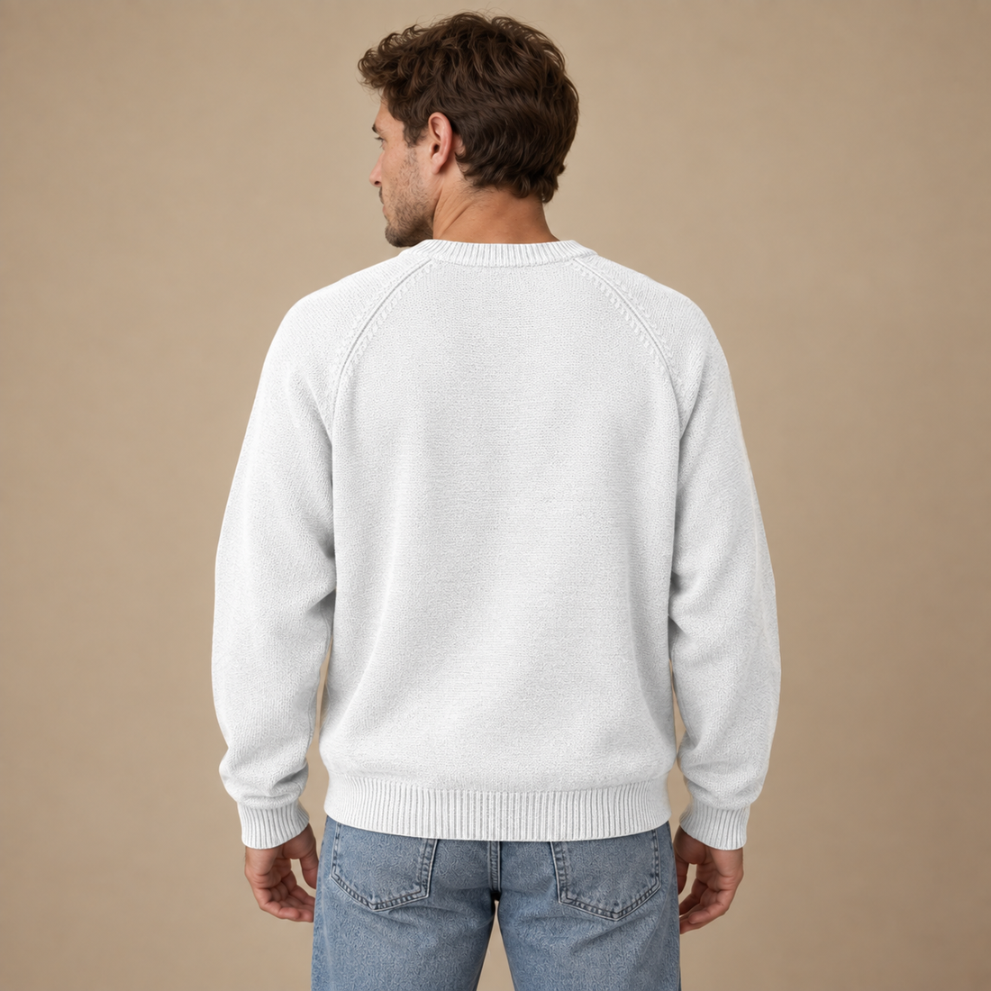 Herresweater med rund hals og løs pasform