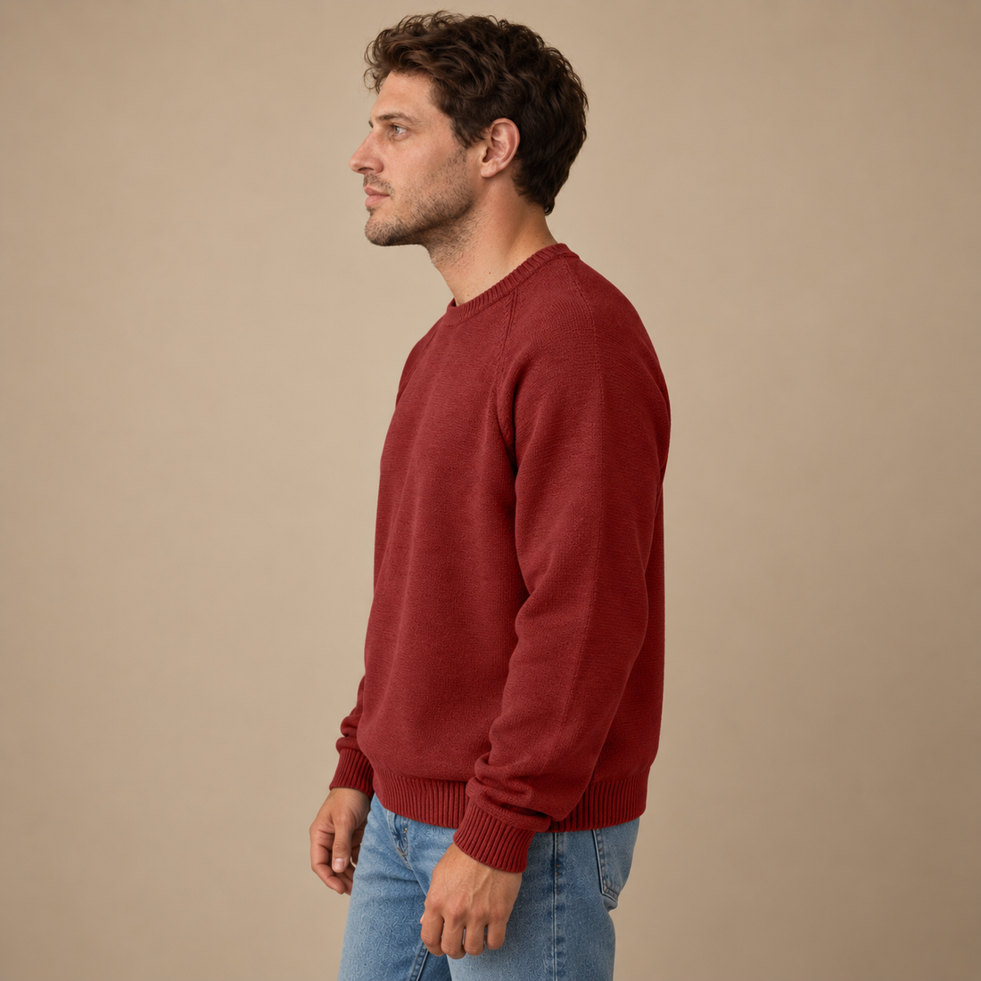 Herresweater med rund hals og løs pasform