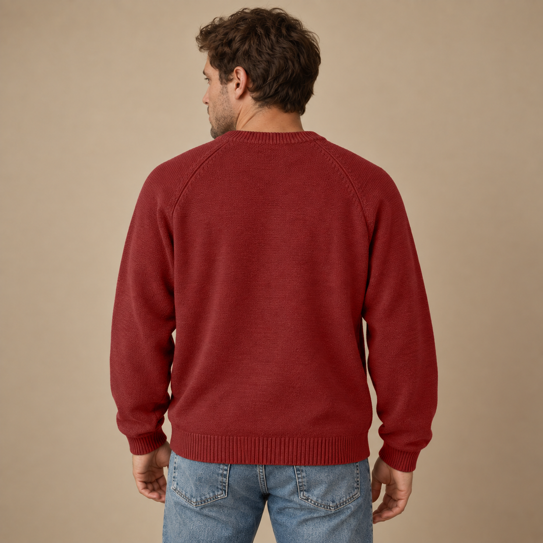 Herresweater med rund hals og løs pasform