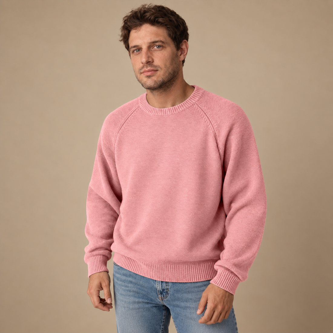 Herresweater med rund hals og løs pasform