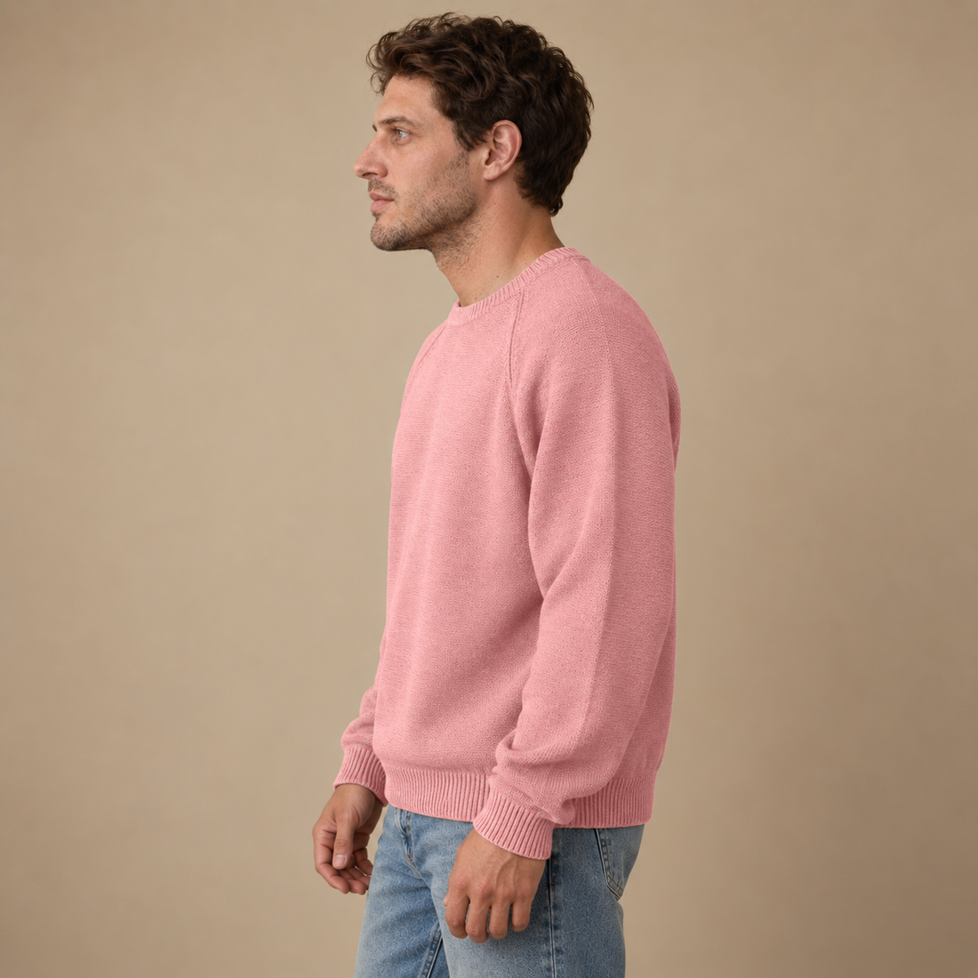 Herresweater med rund hals og løs pasform