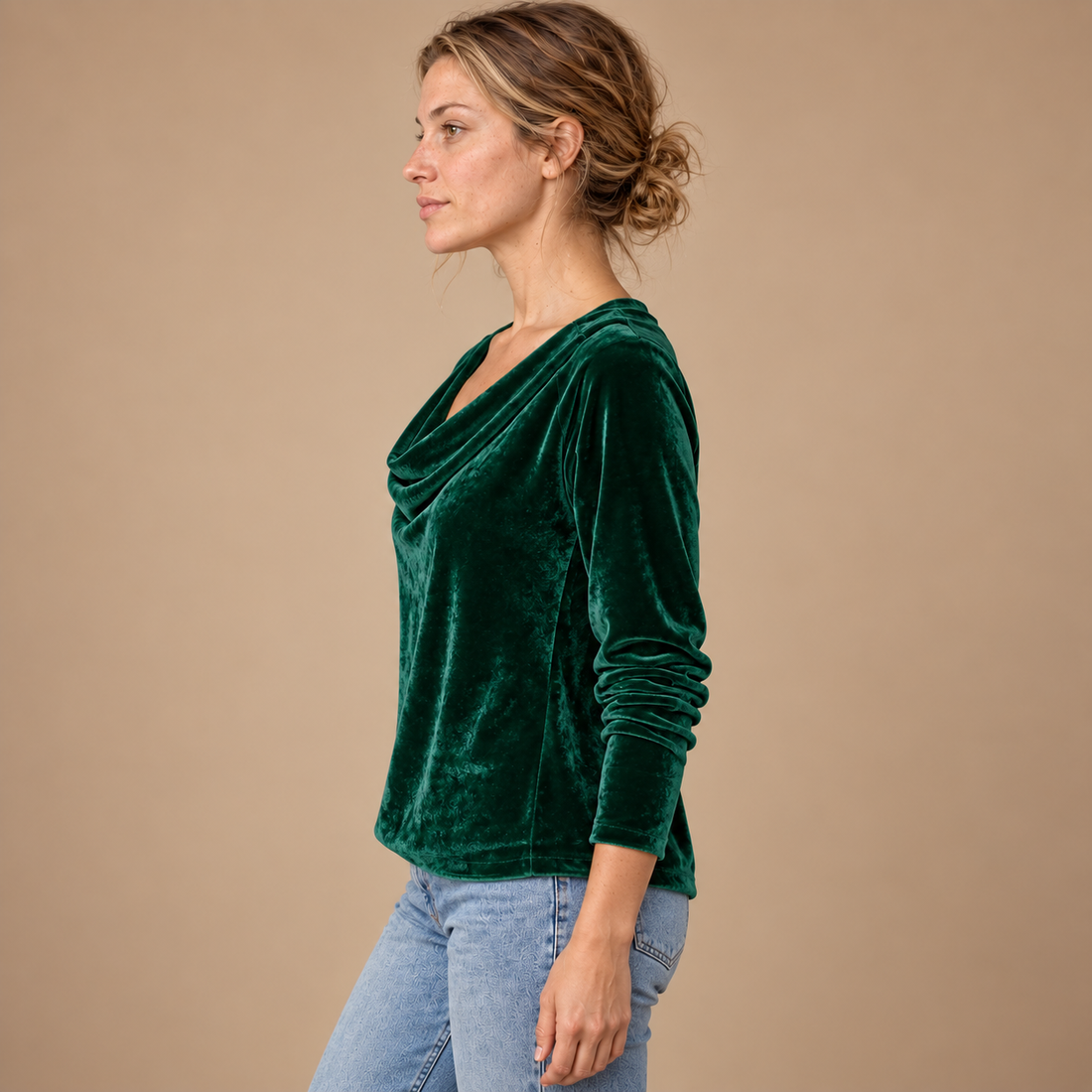 Draperet bluse til dame, strygefri
