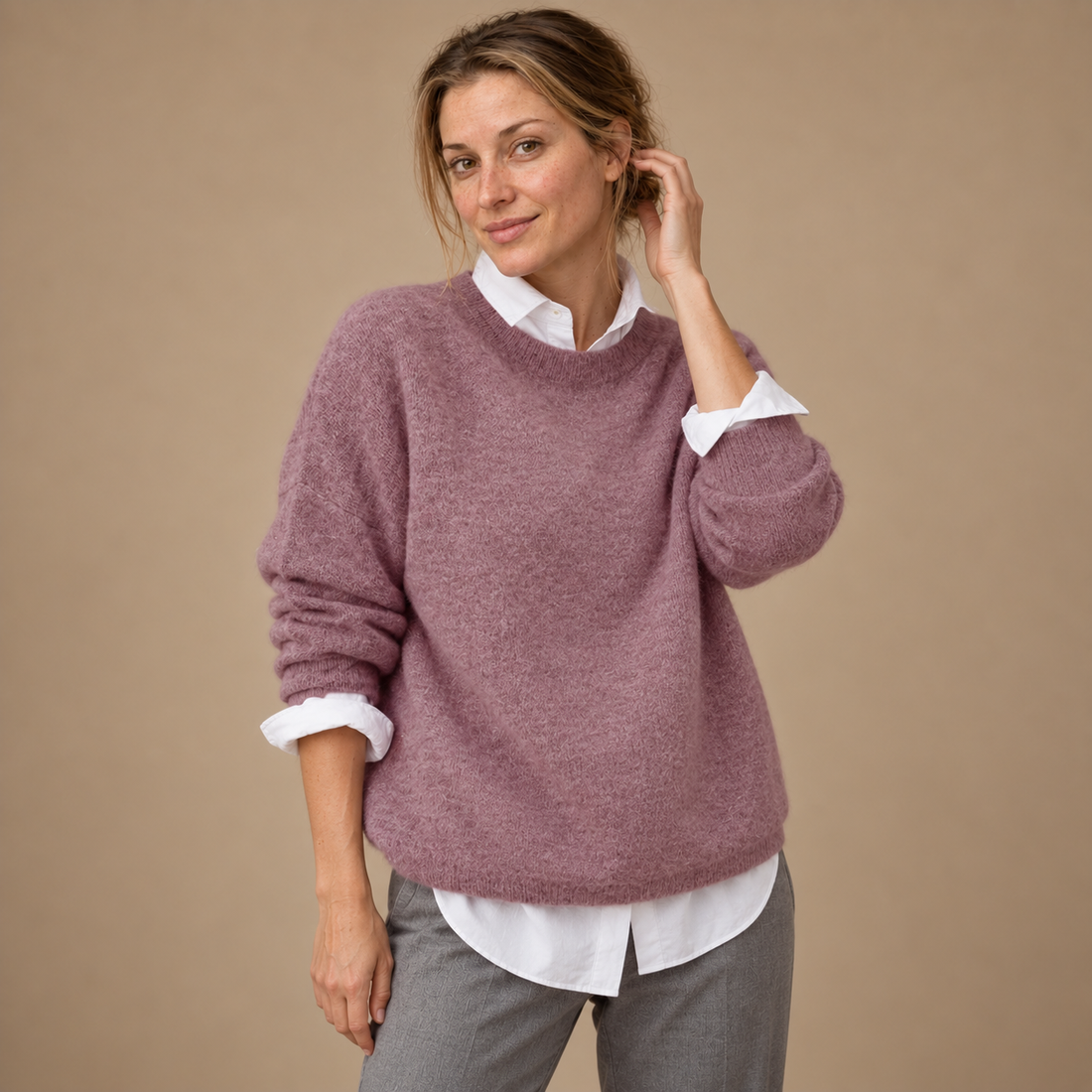 Damesweater med glat overflade