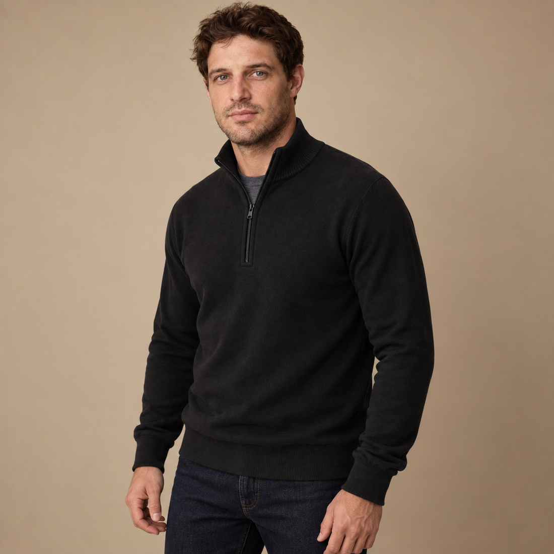 Herresweater med gennemgående lynlås