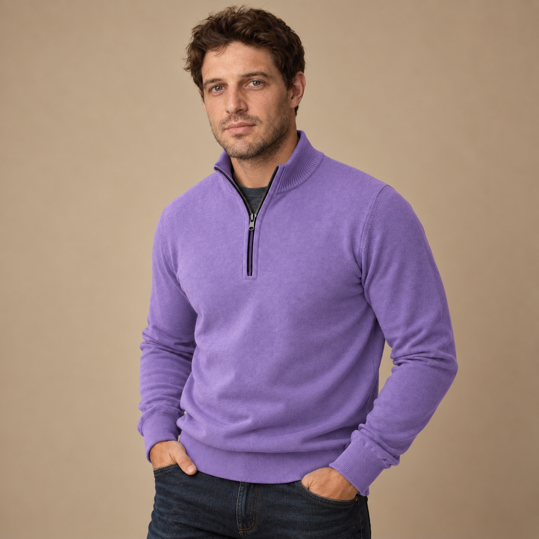 Herresweater med gennemgående lynlås