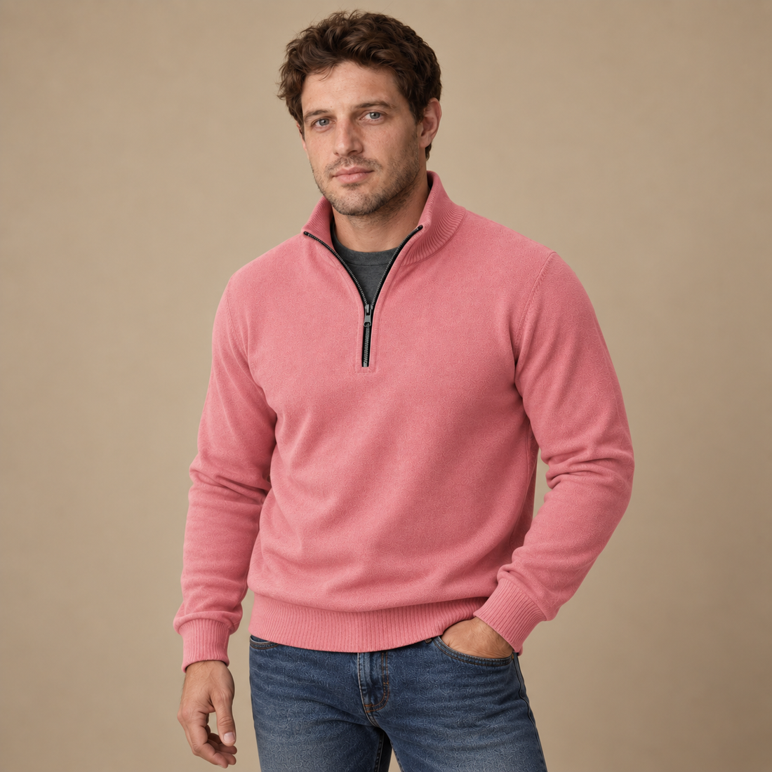 Herresweater med gennemgående lynlås