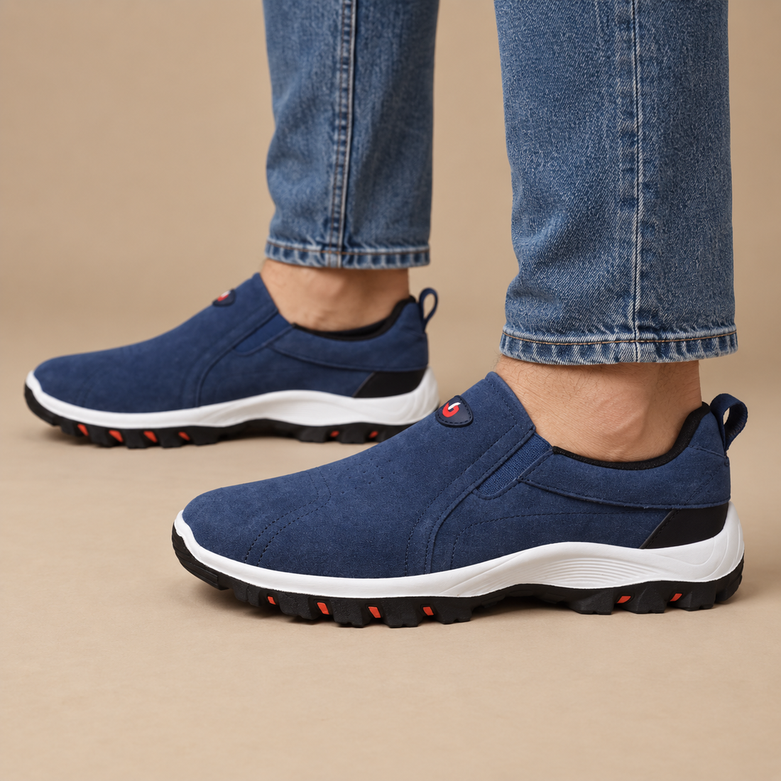 Slip-on herresko med støddæmpende sål