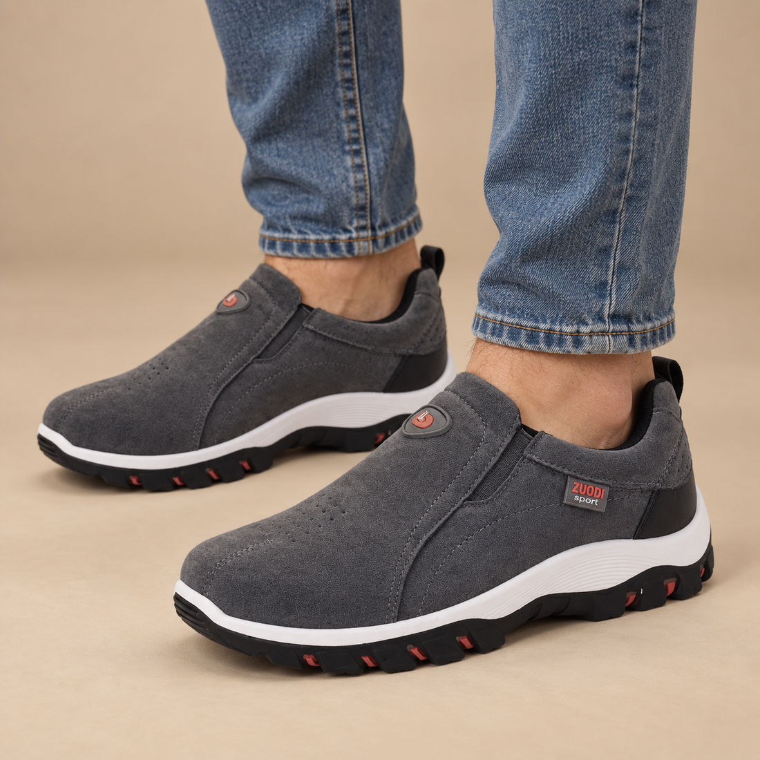 Slip-on herresko med støddæmpende sål
