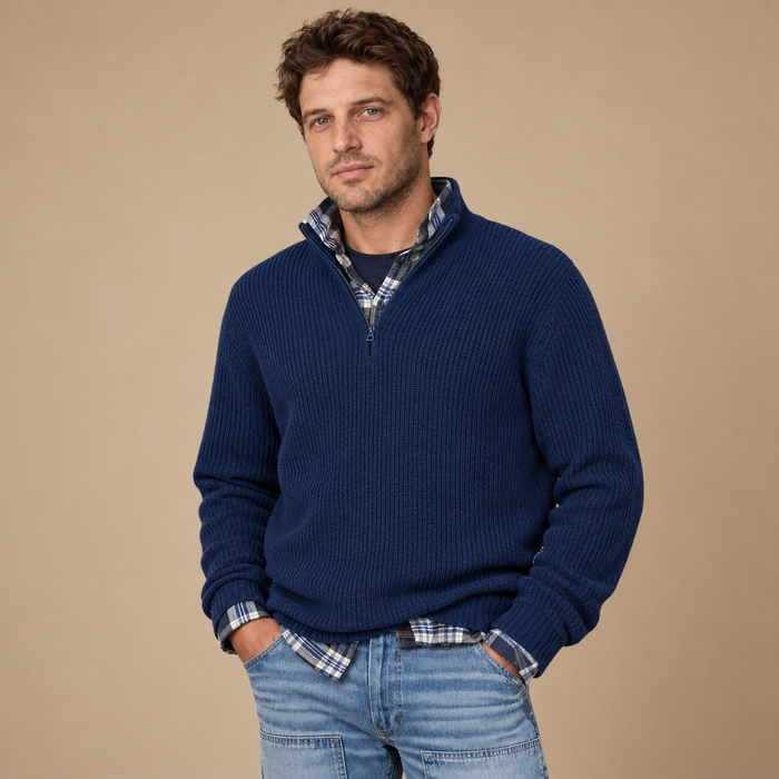 Herresweater med halv lynlås i åndbart materiale