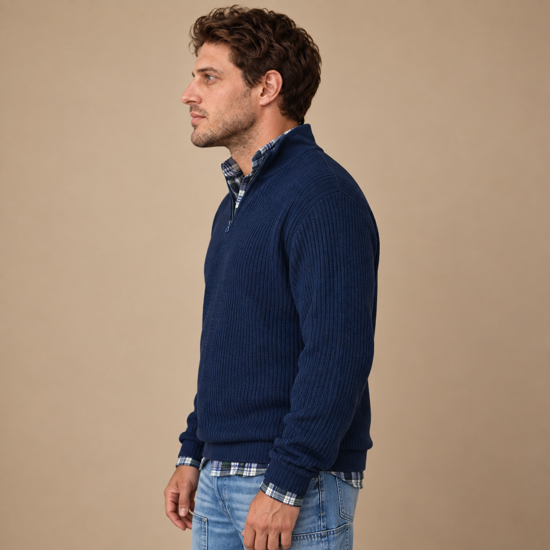 Herresweater med halv lynlås i åndbart materiale