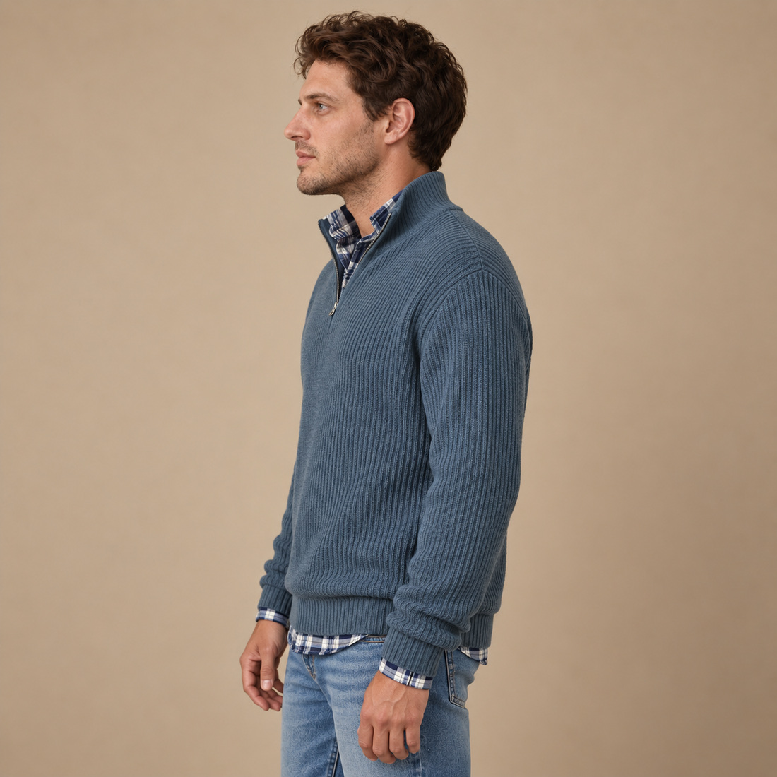 Herresweater med halv lynlås i åndbart materiale
