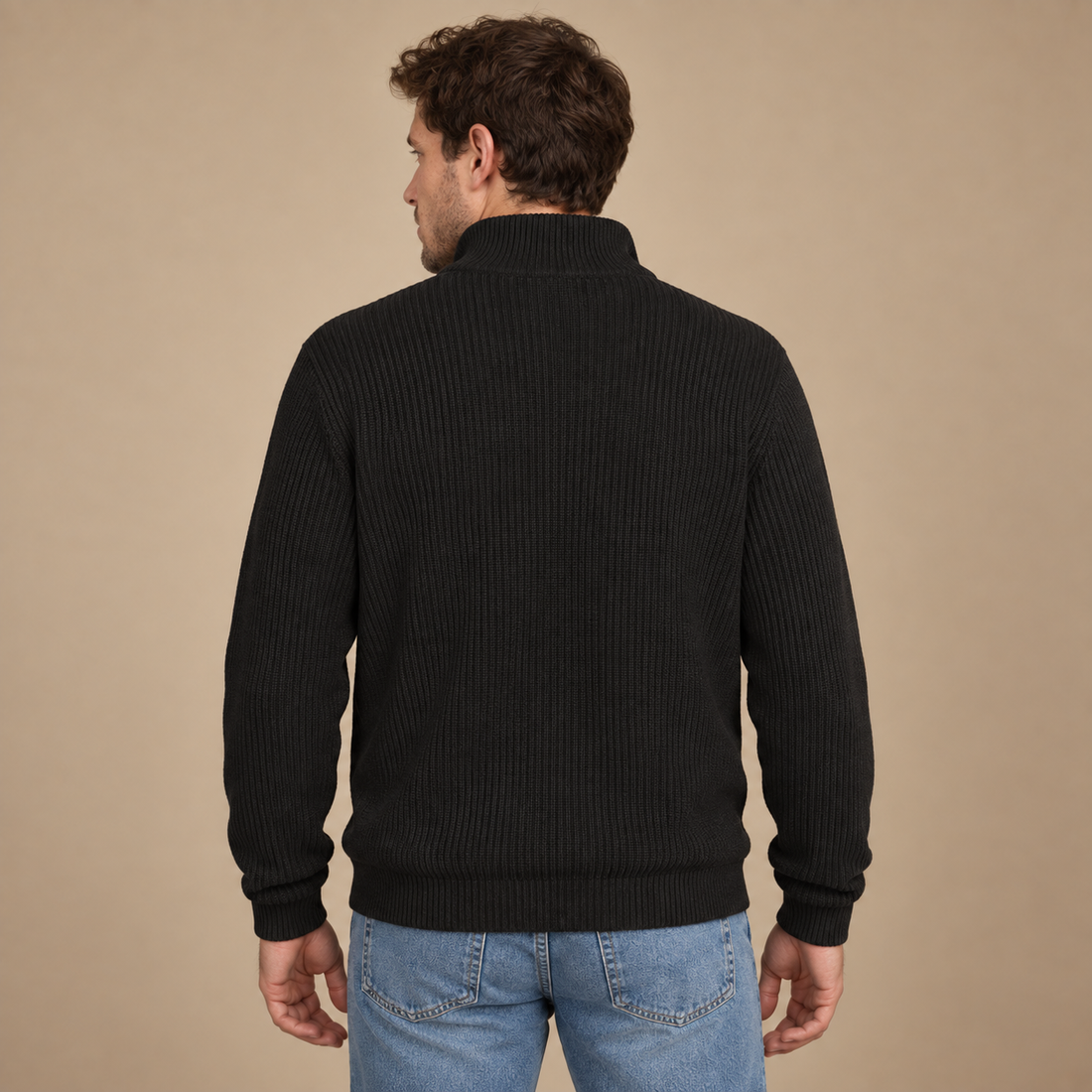 Herresweater med halv lynlås i åndbart materiale