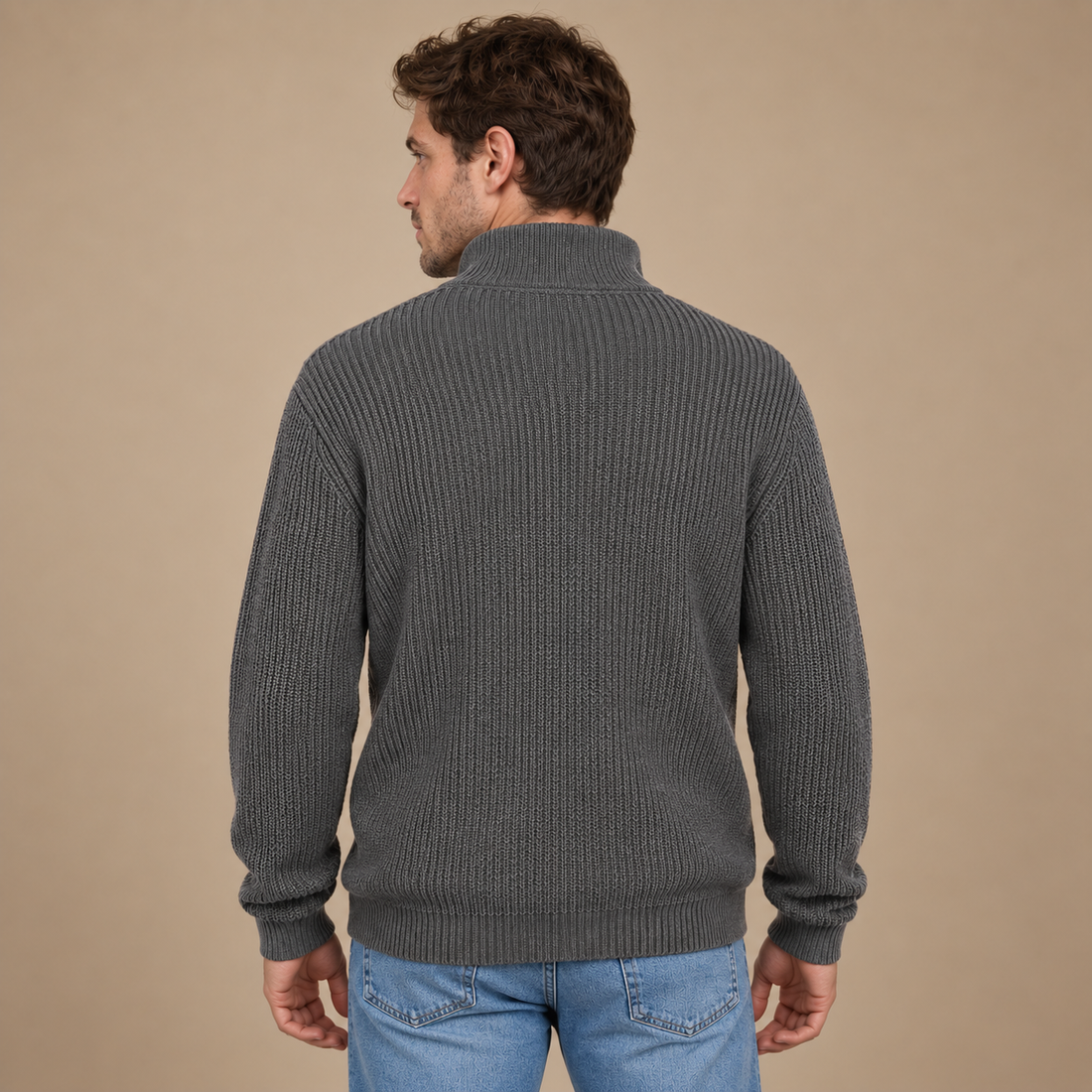 Herresweater med halv lynlås i åndbart materiale