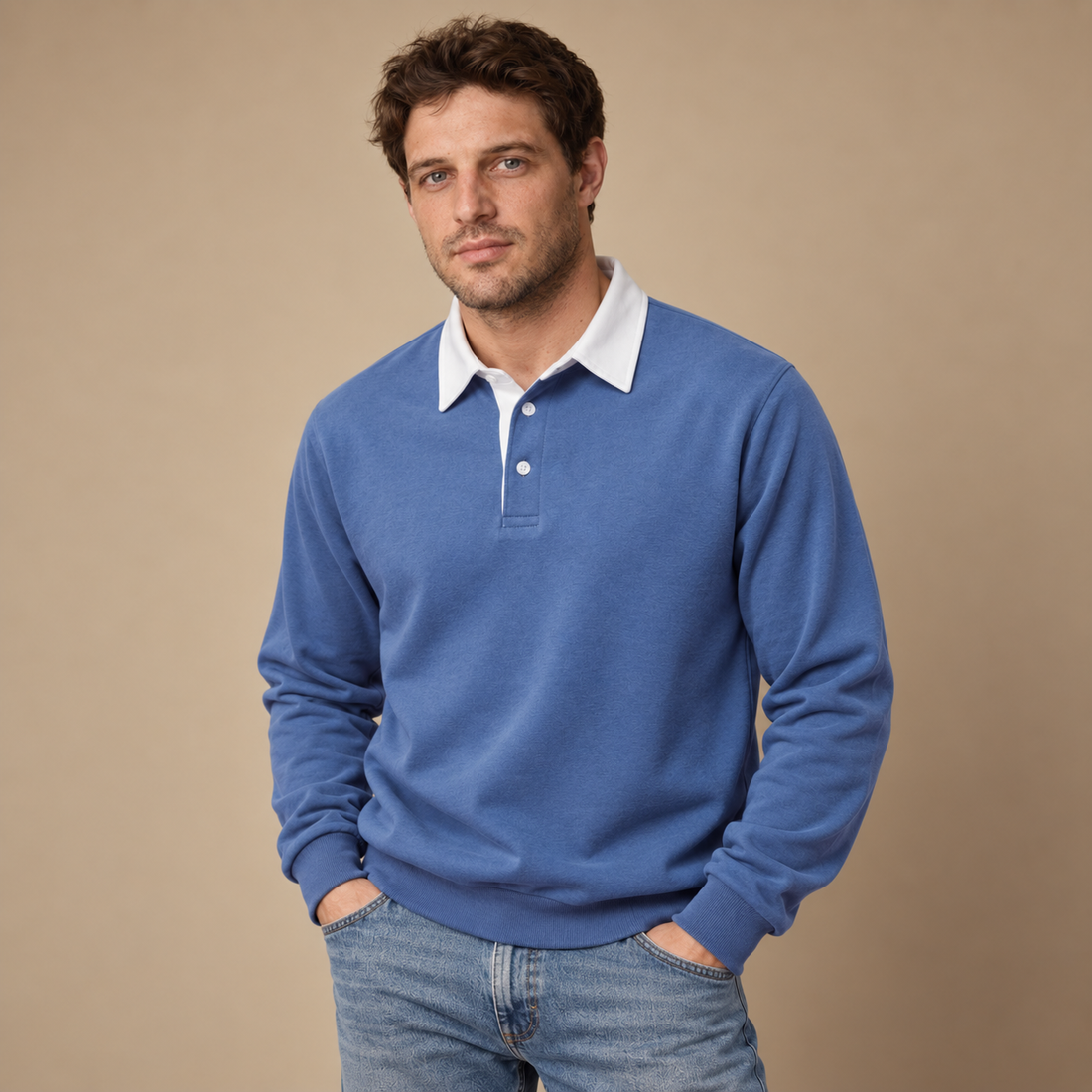 Herresweater med krave og slank pasform