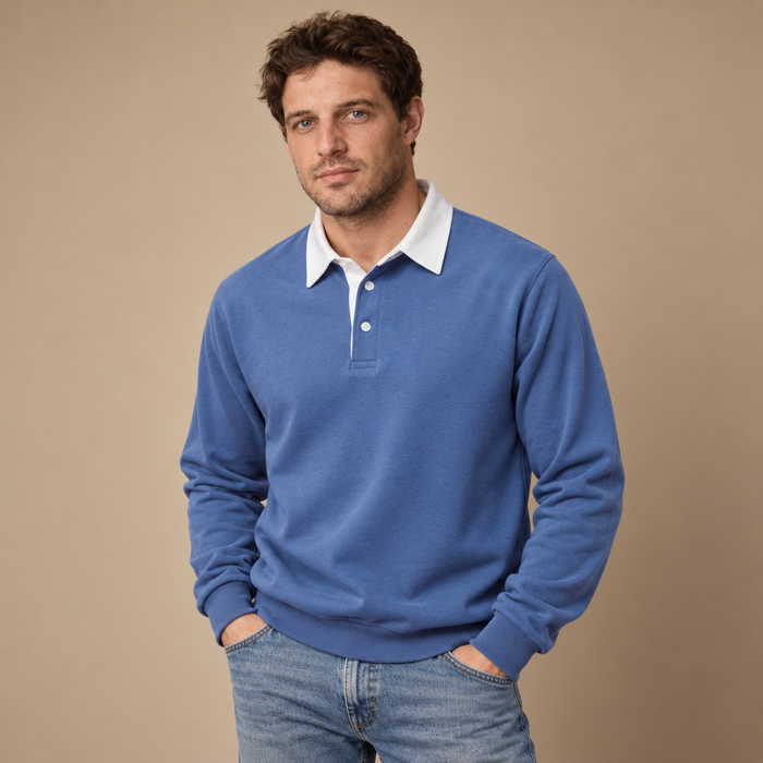 Herresweater med krave og slank pasform