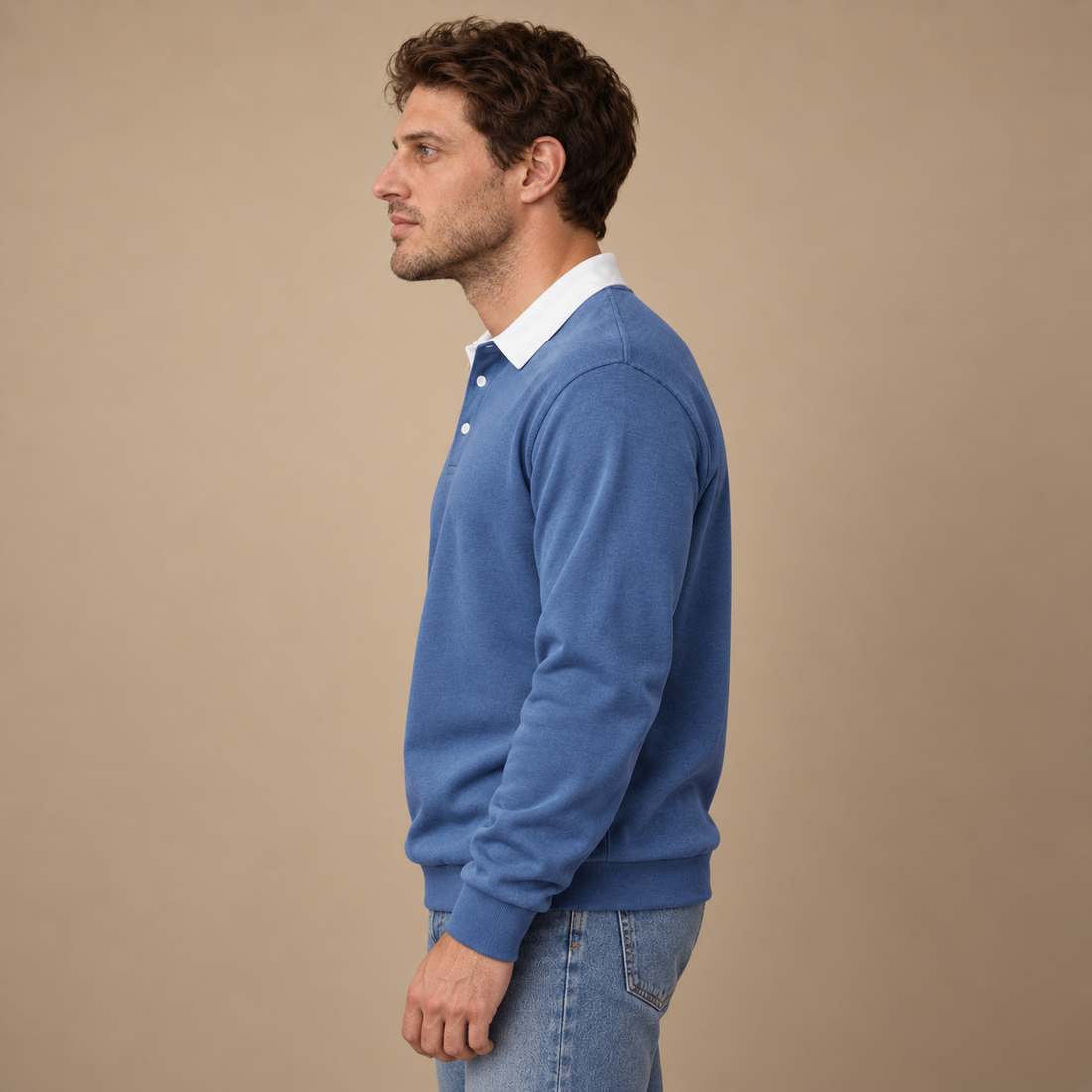 Herresweater med krave og slank pasform