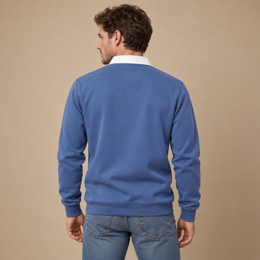 Herresweater med krave og slank pasform