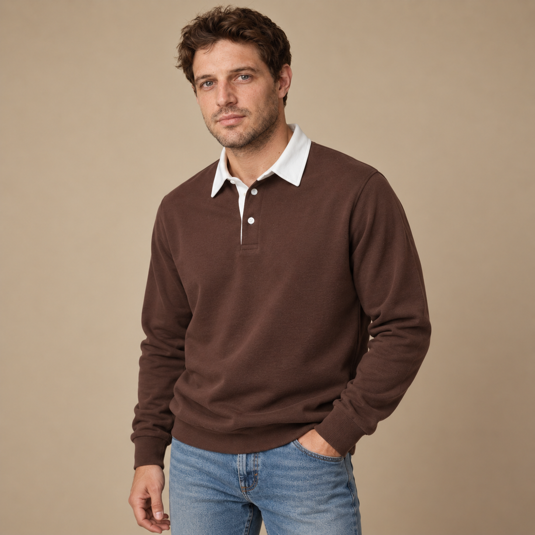 Herresweater med krave og slank pasform