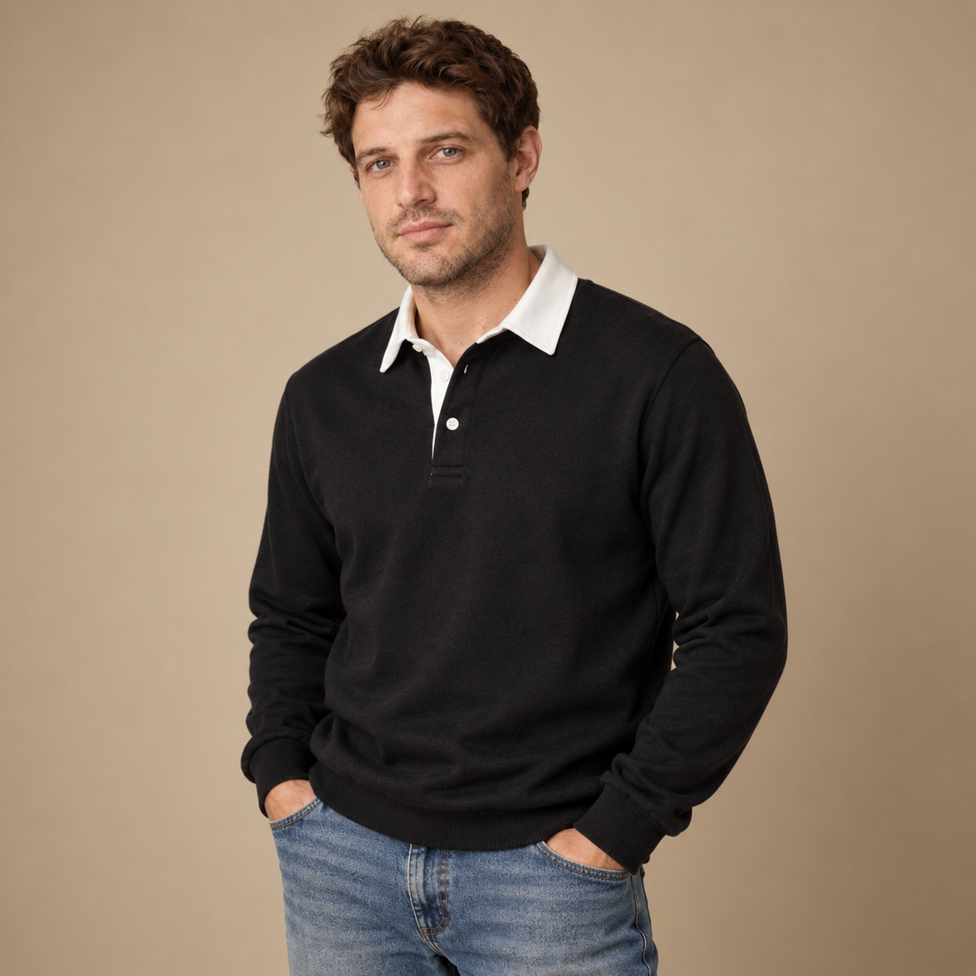 Herresweater med krave og slank pasform