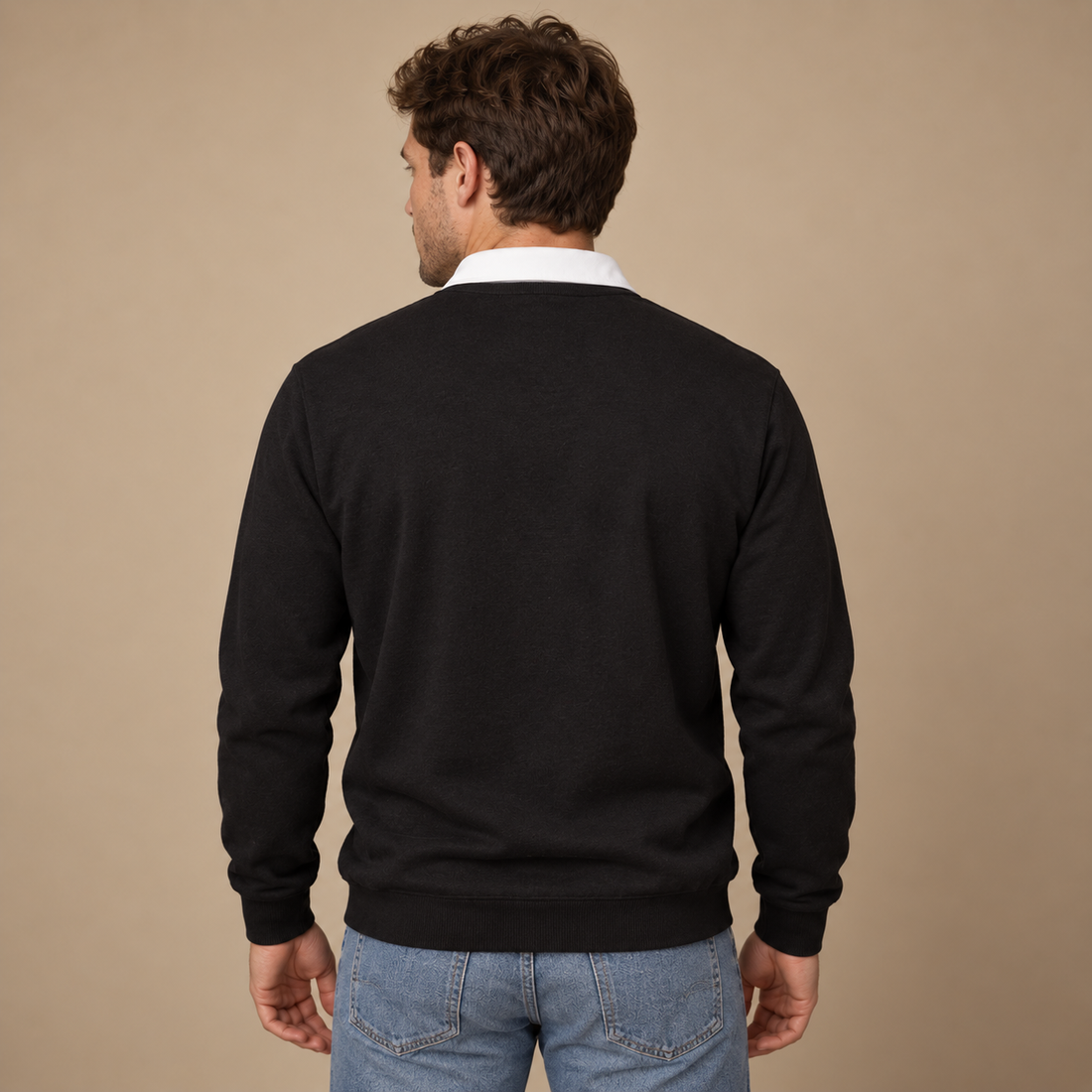 Herresweater med krave og slank pasform