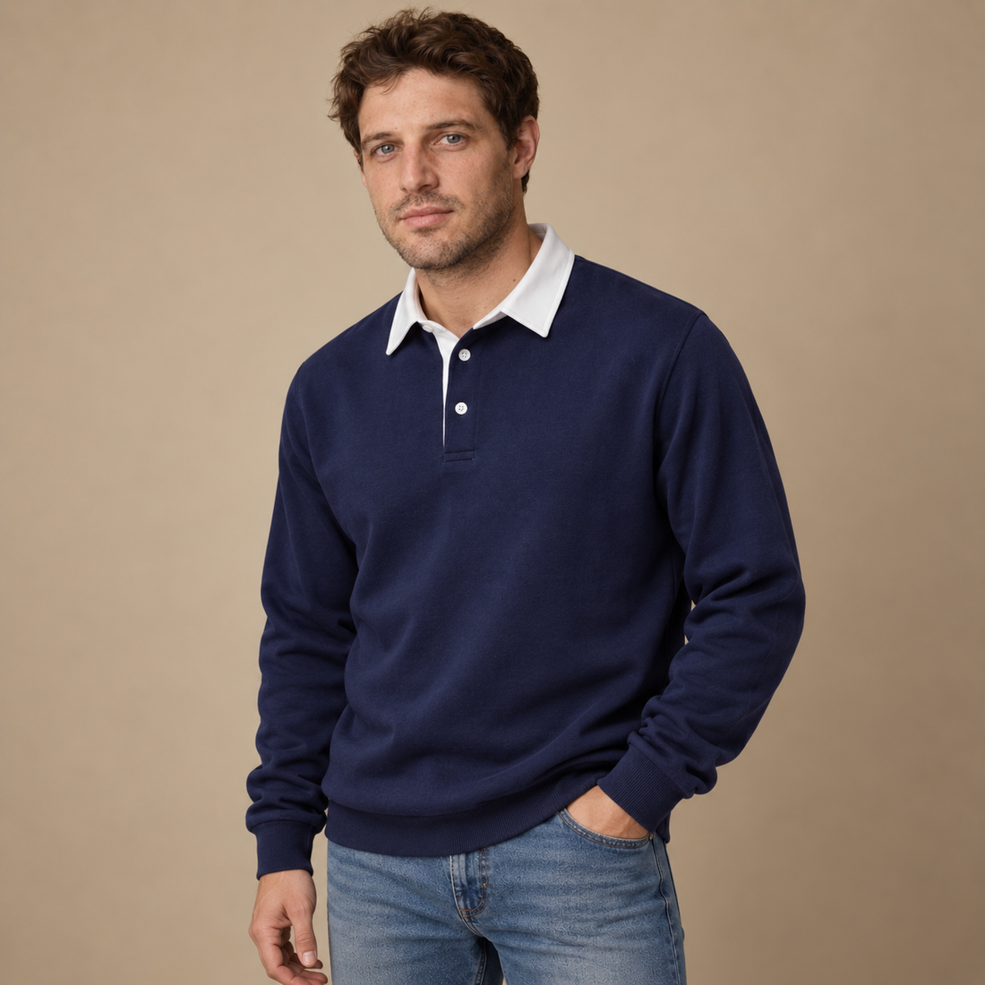 Herresweater med krave og slank pasform