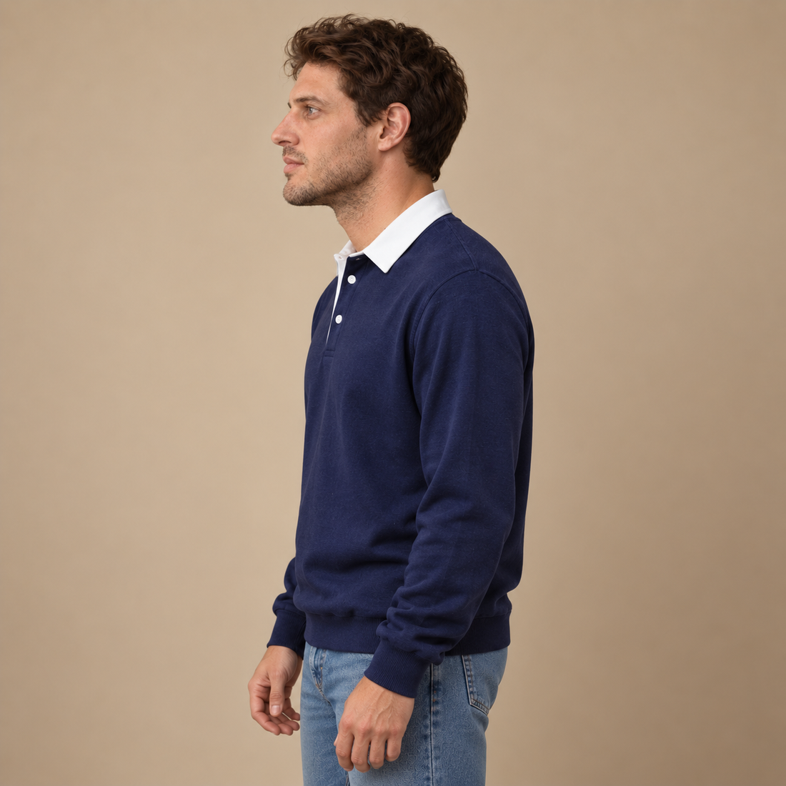 Herresweater med krave og slank pasform
