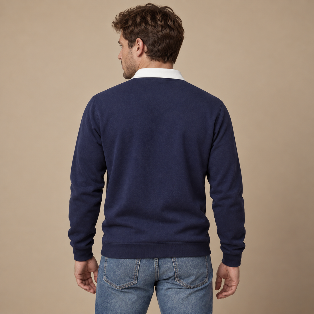 Herresweater med krave og slank pasform