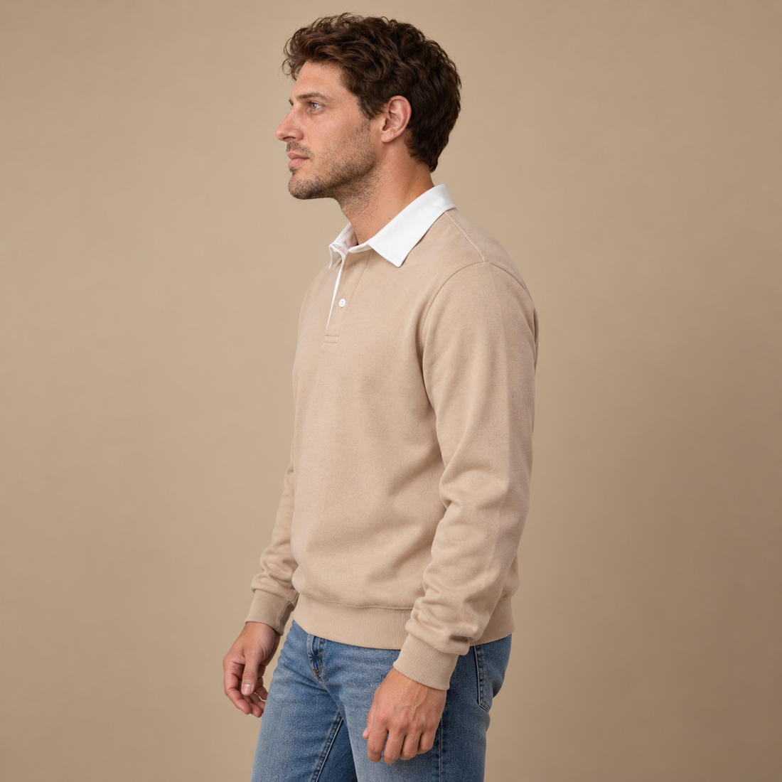 Herresweater med krave og slank pasform