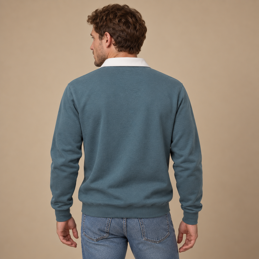 Herresweater med krave og slank pasform