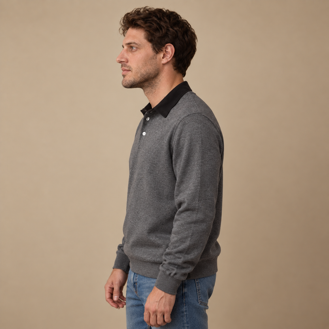 Herresweater med krave og slank pasform