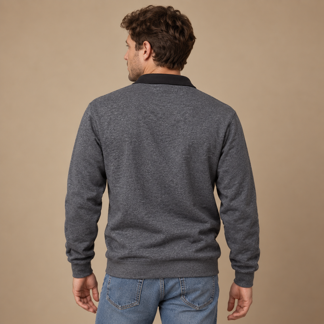 Herresweater med krave og slank pasform