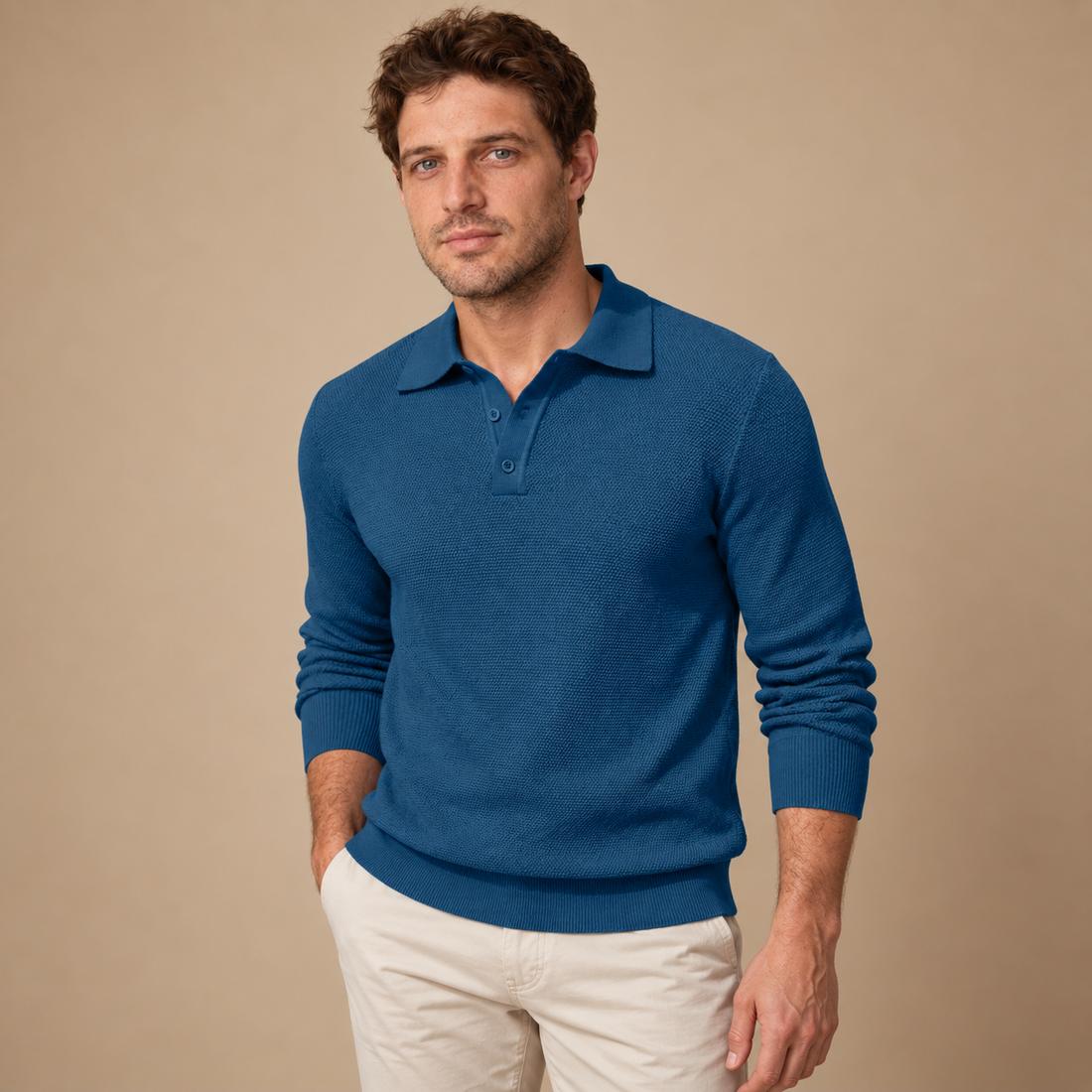 Herresweater med polokrave