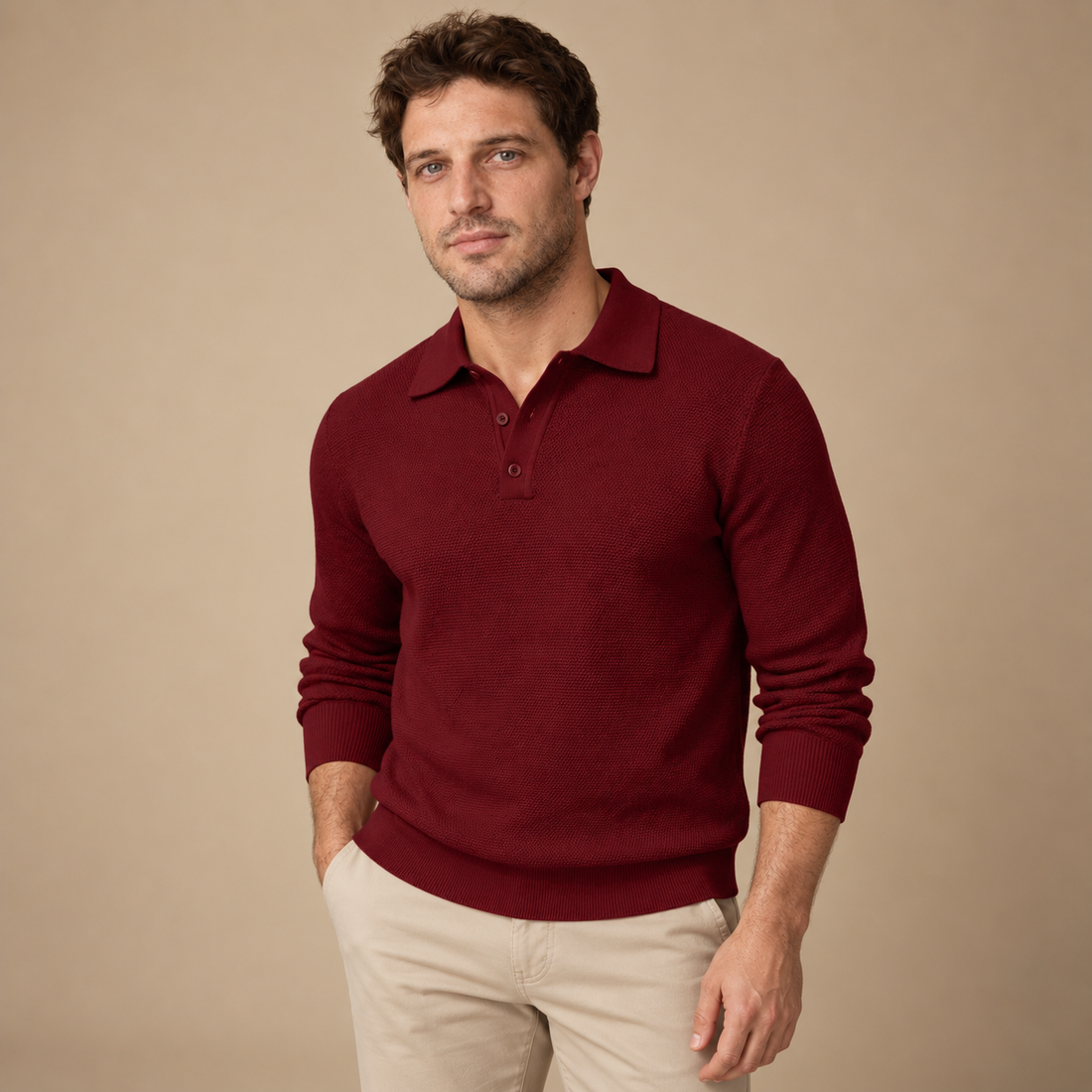 Herresweater med polokrave