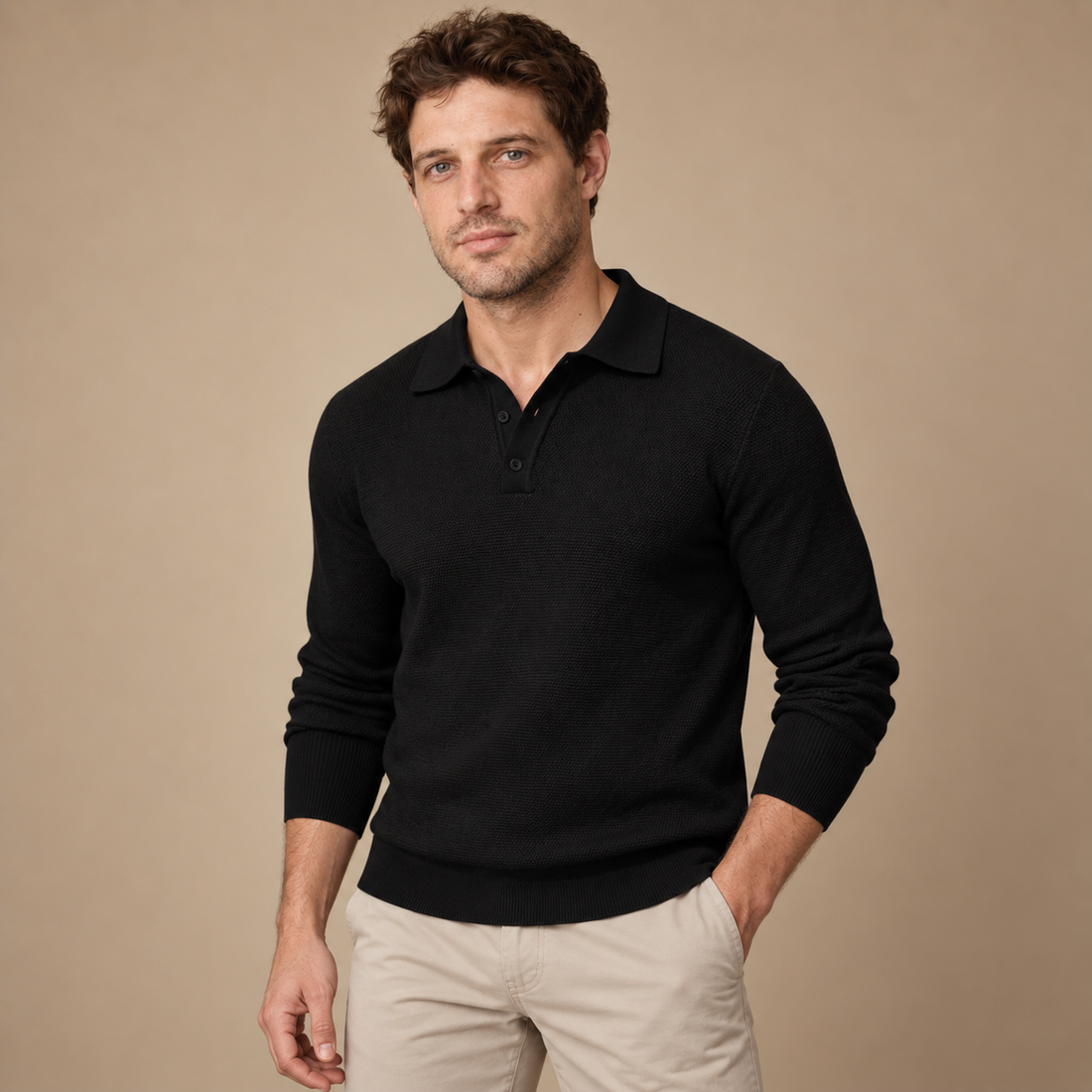 Herresweater med polokrave
