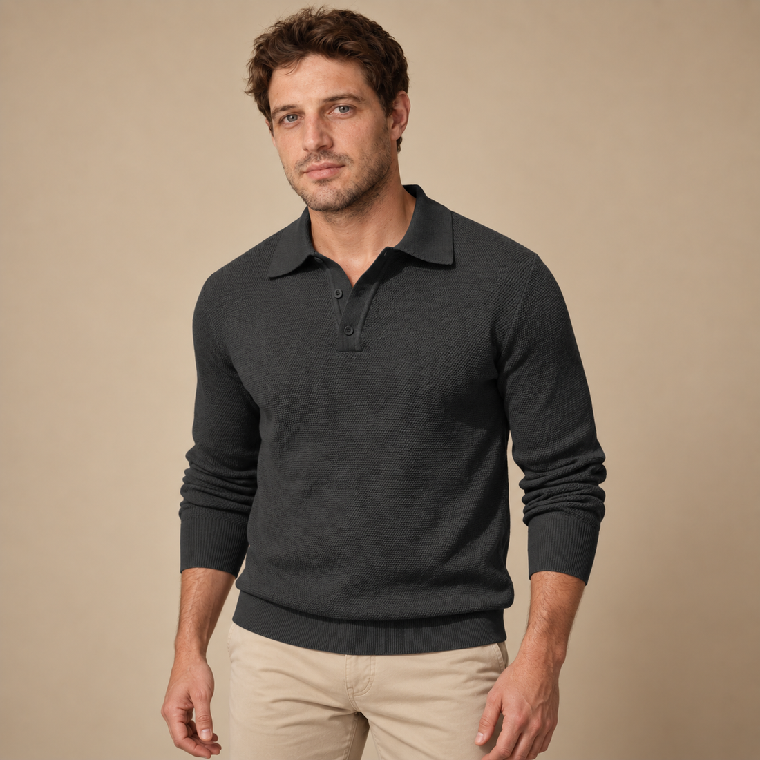 Herresweater med polokrave