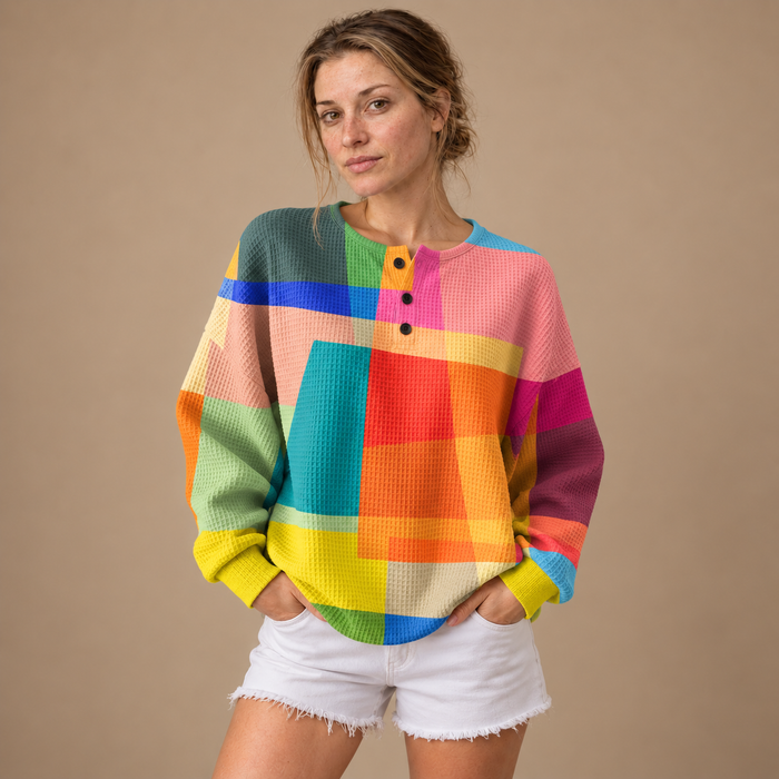 Sweatshirt til dame med vintageprint og rund hals