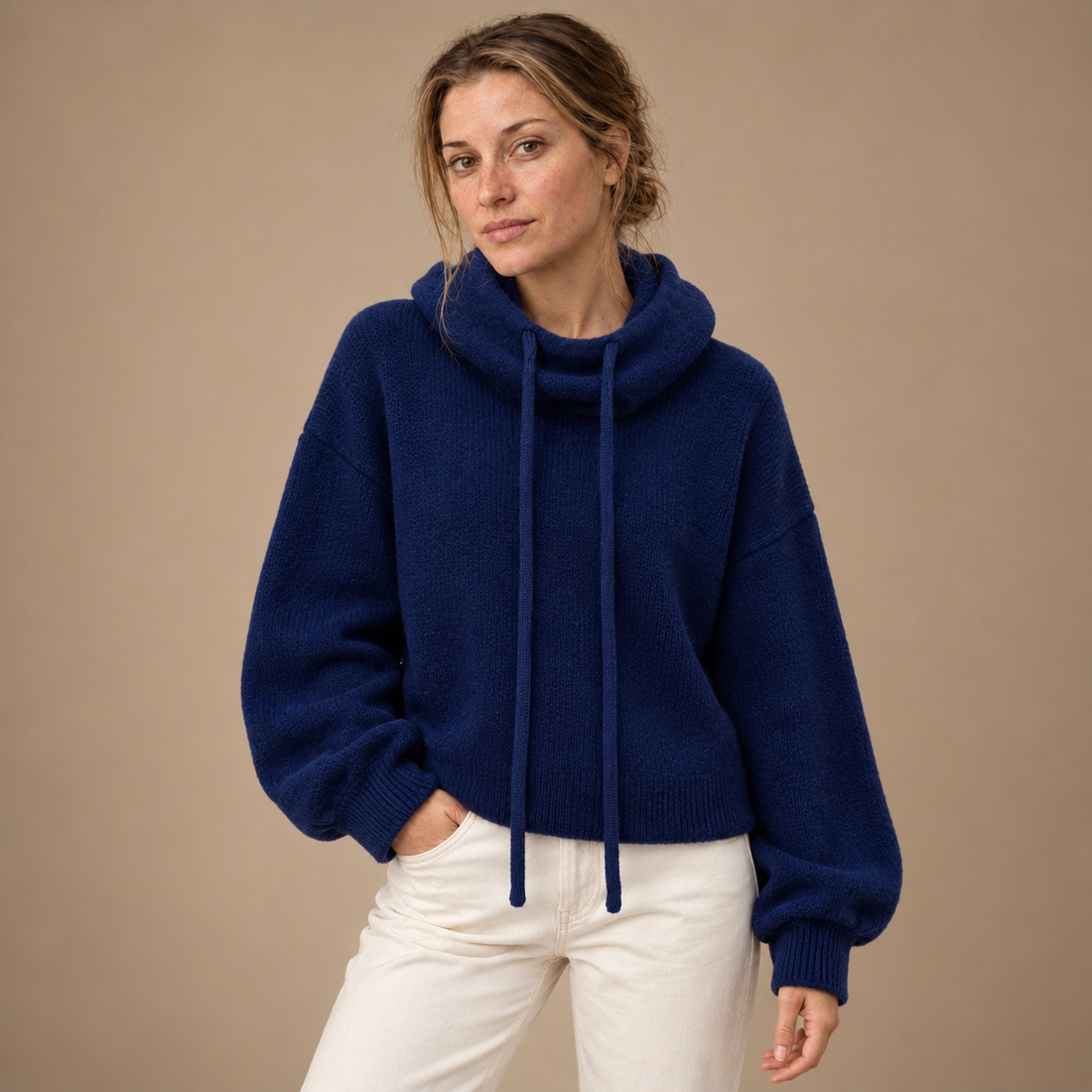 Hoodie til dame med sjalskrave